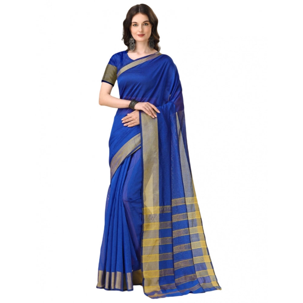 Multicolor striped cotton silk saree with unstitched blouse, 5.5mtr