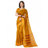 Mustard cotton silk striped saree with unstitched blouse (5.5mtr) - vibrant traditional Indian wear