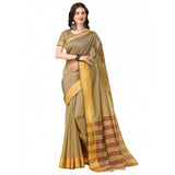 Cream striped cotton silk saree with unstitched blouse, 5.5mtr - traditional Indian women's fashion accessory