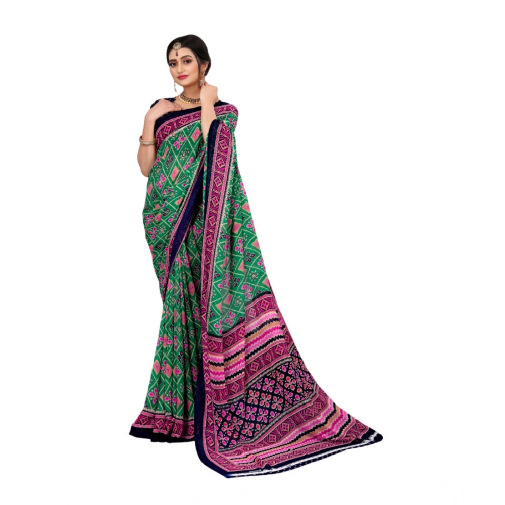 Green Georgette floral print saree with unstitched blouse, vibrant flower patterns on 5.5m fabric