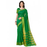 Green cotton silk striped saree with unstitched blouse, 5.5mtr length