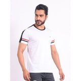 Men's Casual Cotton Printed Round Neck Half Sleeve T-Shirt (White)