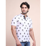 Men's Casual Cotton Printed Polo Neck Half Sleeve T-Shirt (White)