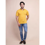 Men's Casual Cotton Printed Polo Neck Half Sleeve T-Shirt (Mustard)