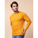 Men's Casual Cotton Printed Round Neck Full Sleeve Sweat T-Shirt (Mustard)