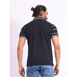 Men's Casual Cotton Printed Polo Neck Half Sleeve T-Shirt (Black)