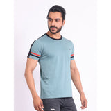 Men's Casual Cotton Printed Round Neck Half Sleeve T-Shirt (Grey)