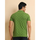 Men's Casual Cotton Printed Mandarin Collar Half Sleeve T-Shirt (Green)