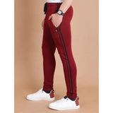 Men's Casual Cotton Striped Full Length Track Pant (Maroon)
