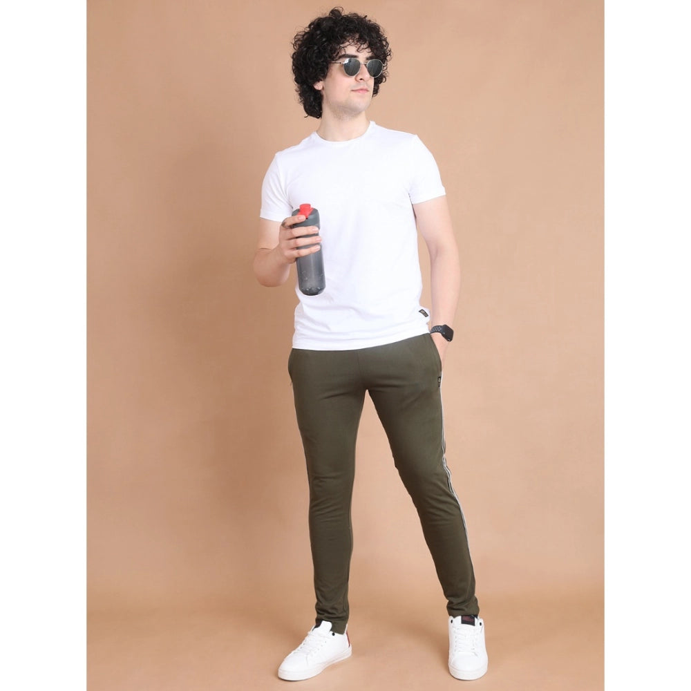 Olive striped cotton men's track pant - casual full length athletic wear