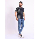 Men's Casual Cotton Printed Polo Neck Half Sleeve T-Shirt (Black)