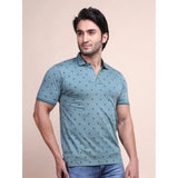 Men's Casual Cotton Printed Polo Neck Half Sleeve T-Shirt (Grey)