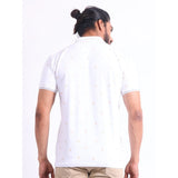Men's Casual Cotton Printed Polo Neck Half Sleeve T-Shirt (White)