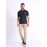Men's Casual Cotton Printed Polo Neck Half Sleeve T-Shirt (Black)