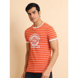 Men's Casual Cotton Printed Round Neck Half Sleeve T-Shirt (Rust)