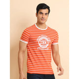 Men's Casual Cotton Printed Round Neck Half Sleeve T-Shirt (Rust)