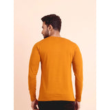 Men's Casual Cotton Solid V Neck Full Sleeve T-Shirt (Mustard)