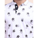 Men's Casual Cotton Printed Polo Neck Half Sleeve T-Shirt (White)