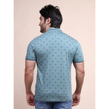 Men's Casual Cotton Printed Polo Neck Half Sleeve T-Shirt (Grey)