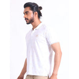 Men's Casual Cotton Printed Polo Neck Half Sleeve T-Shirt (White)