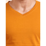 Men's Casual Cotton Solid V Neck Full Sleeve T-Shirt (Mustard)