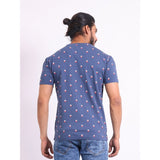 Men's Casual Cotton Printed Round Neck Half Sleeve T-Shirt (Blue)