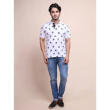 Men's Casual Cotton Printed Polo Neck Half Sleeve T-Shirt (White)