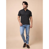 Men's Casual Cotton Printed Polo Neck Half Sleeve T-Shirt (Black)