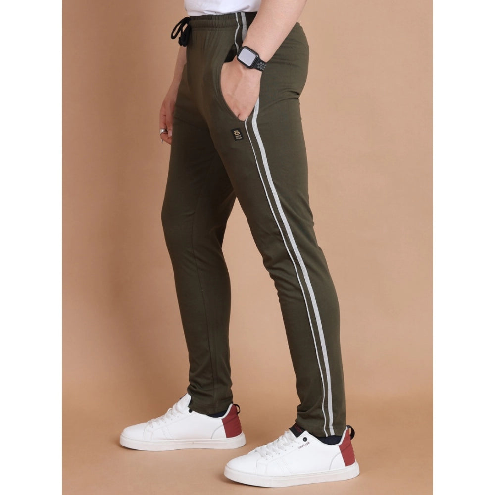 Olive striped cotton men's casual track pant - ideal for laid-back style