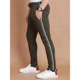 Olive striped cotton men's casual track pant - comfortable lounge wear for active lifestyle