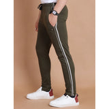 Men's Casual Cotton Striped Full Length Track Pant (olive)