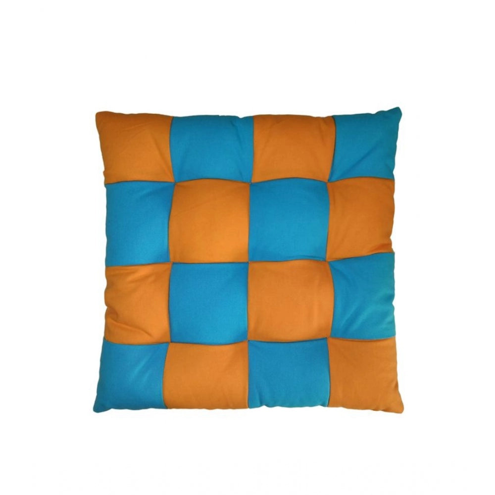 Beige-and-orange cotton blended solid chair cushions, size 16x16in for comfortable seating at home