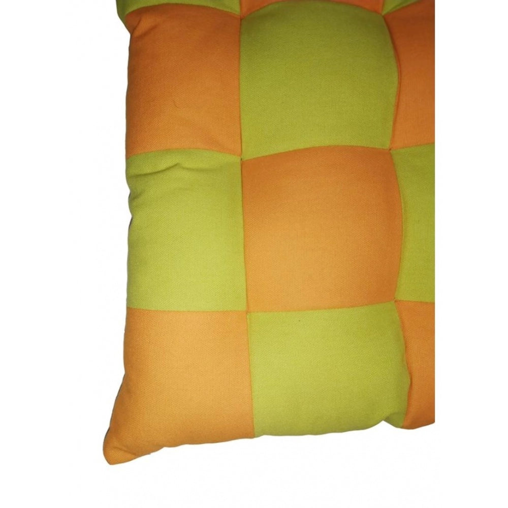 Green & Mustard cotton blended solid chair cushions (16x16in), comfortable seating for home decor