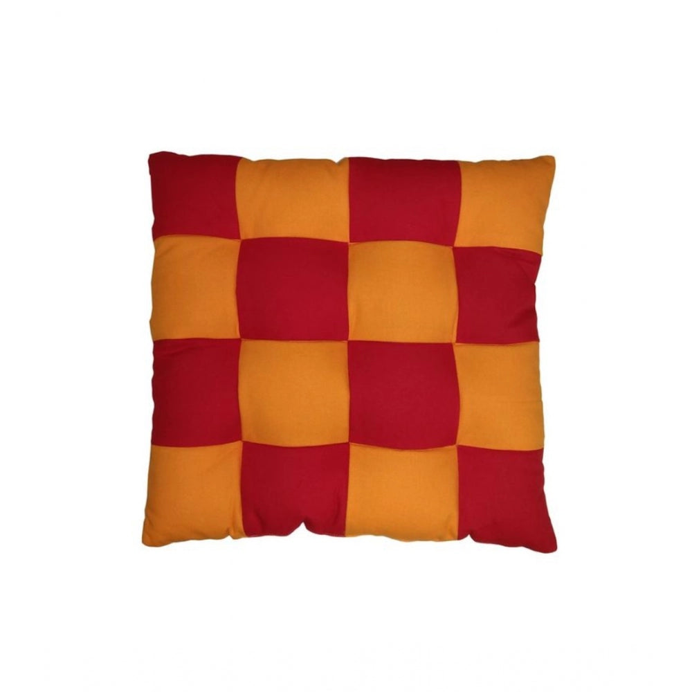 Red & yellow cotton blended solid chair cushion, 16x16 inches