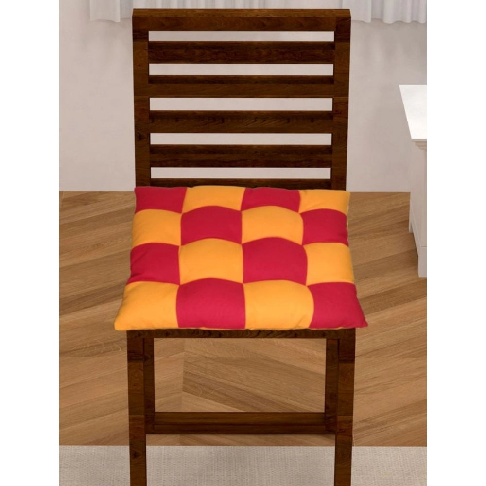 Red & yellow cotton blended solid chair cushions, 16x16 inches seating comfort
