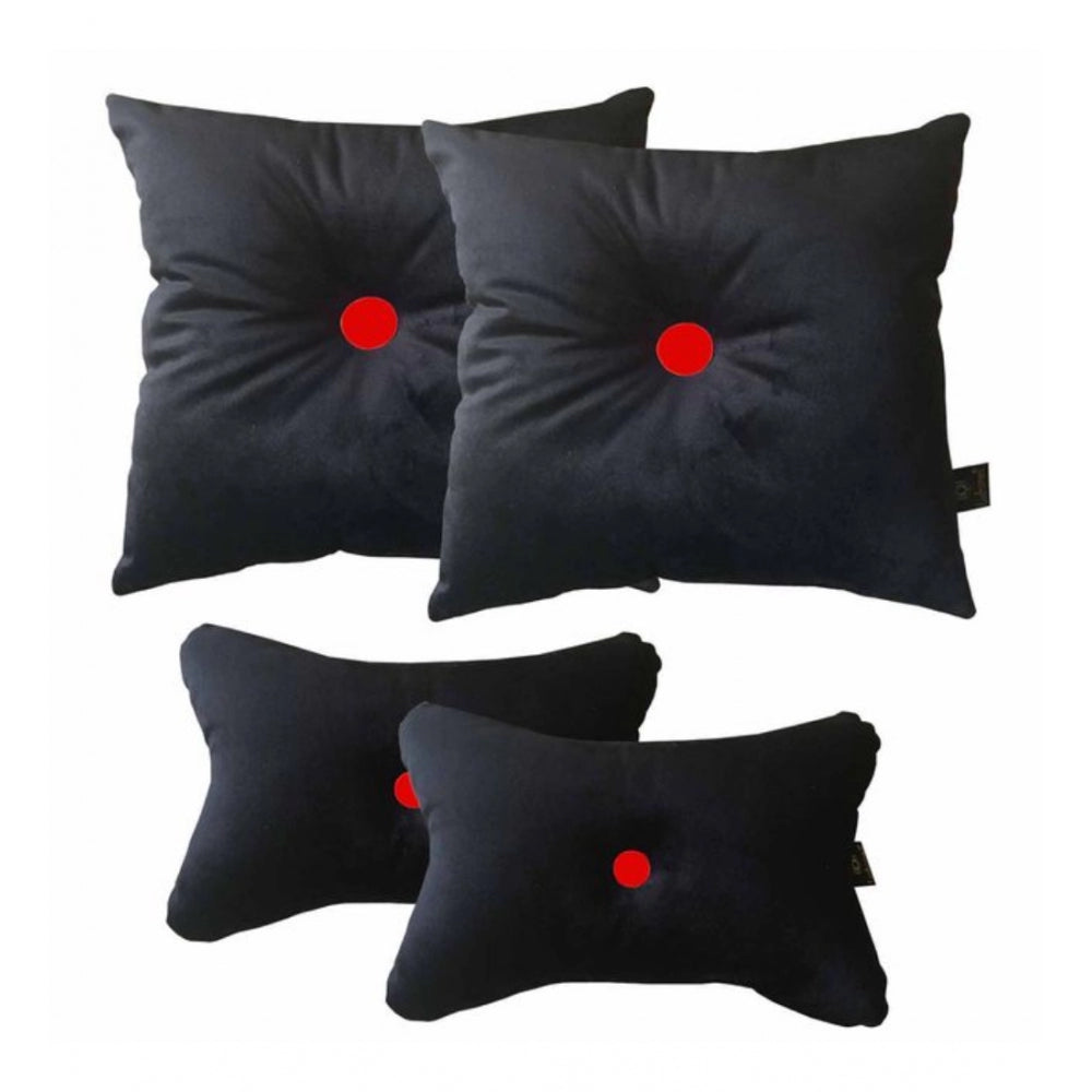 Black & Red polyester solid car pillows (set of 4), size 12x12in for auto upholstery