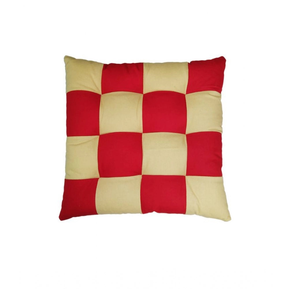 Red & Beige solid cotton chair cushions (16x16in), comfortable home seating accent