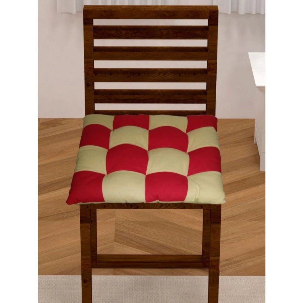 Red & Beige cotton blended solid chair cushions (16x16 inches)