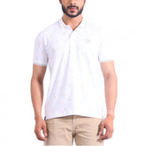 Men's Casual Cotton Printed Polo Neck Half Sleeve T-Shirt (White)
