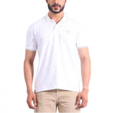 Men's Casual Cotton Printed Polo Neck Half Sleeve T-Shirt (White)