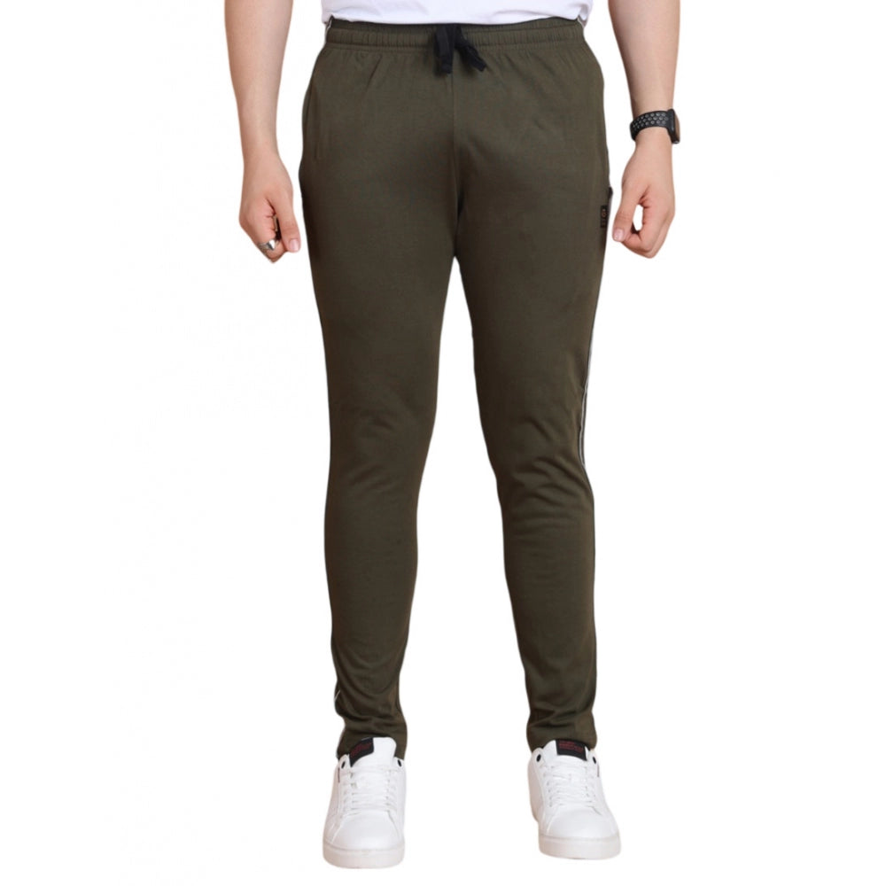 Olive striped cotton men's casual track pant - comfortable athletic wear for sports or leisure