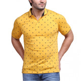 Men's Casual Cotton Printed Polo Neck Half Sleeve T-Shirt (Mustard)