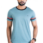 Men's Casual Cotton Printed Round Neck Half Sleeve T-Shirt (Grey)