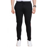 Men's Casual Cotton Striped Full Length Track Pant (Black)