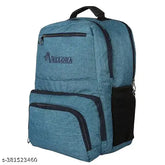 Durable blue polyester laptop backpack, fits 15.6" laptops, features adjustable padded shoulder straps, multiple zipper pockets, and water-resistant material for travel and school use