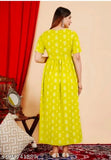 Yellow viscose rayon lemon print kurti for women's latest fashion, short sleeves, sizes S-XXL