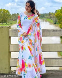 Georgette floral printed party gown with dupatta, women's long-sleeve, Indian festive wear, size S-XXL