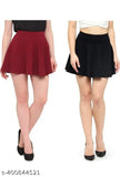 Stretchy polyester skater skirts with inner shorts, two-layer design for easy movement, solid color, trendy and comfortable for women's sports, sizes 26-36 inches