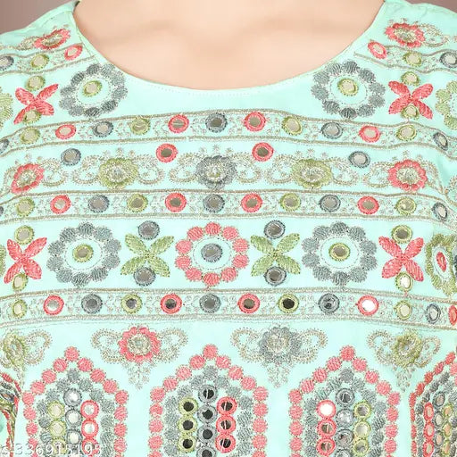 Embroidered Georgette Kurta-Garara Set for Girls, Indian embroidery on flared bottoms & chiffon dupatta