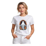 White polyester solid printed round neck half sleeve women's t-shirt